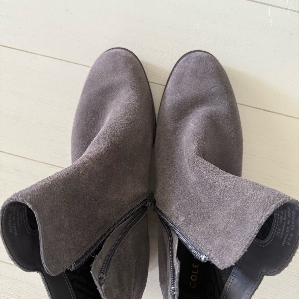 Cole Haan River Waterproof Suede Booties in Gray with‎ Wood Heel 8.5 NWOB - Picture 6 of 11
